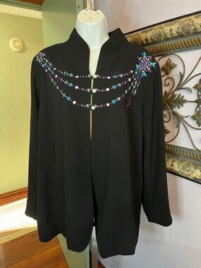 VTG Black Beaded /Embroidery Open-Front Bob Mackie  Wearable Art Blazer Sz 1X